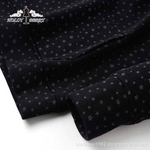 Woven Breathable Autumn Casual Black Star Patterned Women Sweatshirts